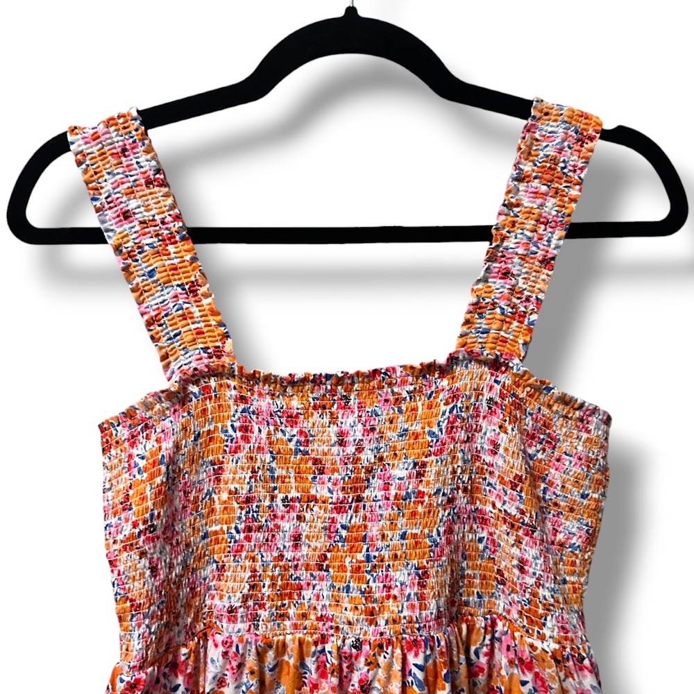 Old Navy Fit & Flare Smocked Midi Dress Multi Floral L Cotton Cottagecore Boho - Picture 3 of 11